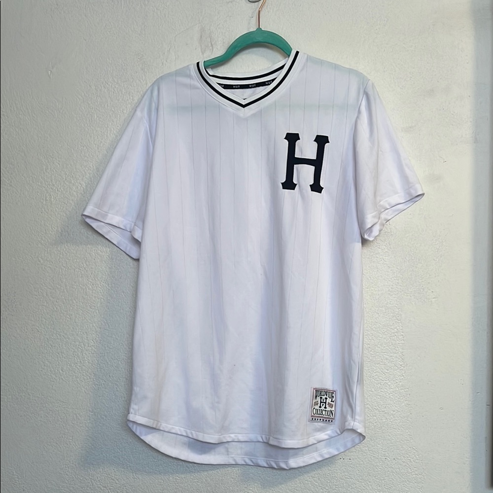 White and Black H-Logo Baseball Jersey HUF